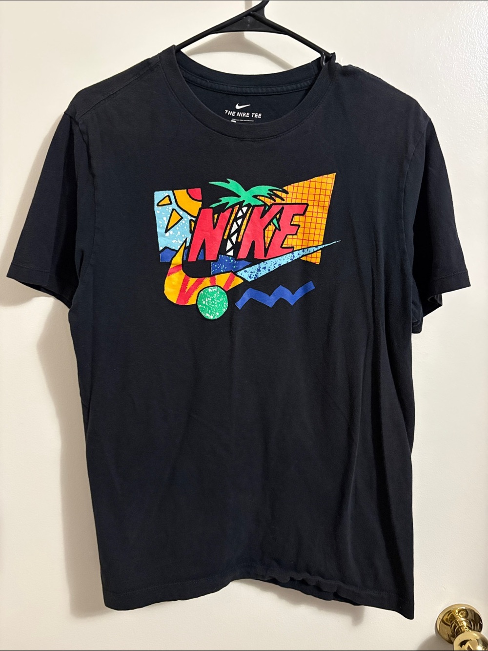 Nike Black Short Sleeve Graphic Tee with Multicolor 80s Retro Logo